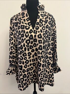 Gretchen Scott Designs Leopard Print V-Neck Tunic - Black and Cream